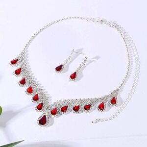 Crystal Teardrop Cluster Statement Necklace Dangle Earrings Jewelry Set Bridal